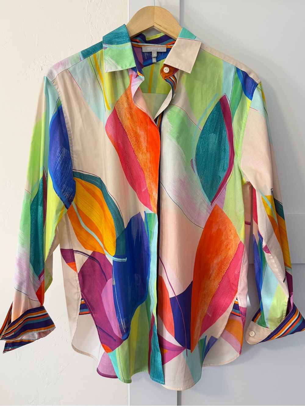 Hinson Wu Halsey Artistic Print Button Down Blouse Size Small EUC